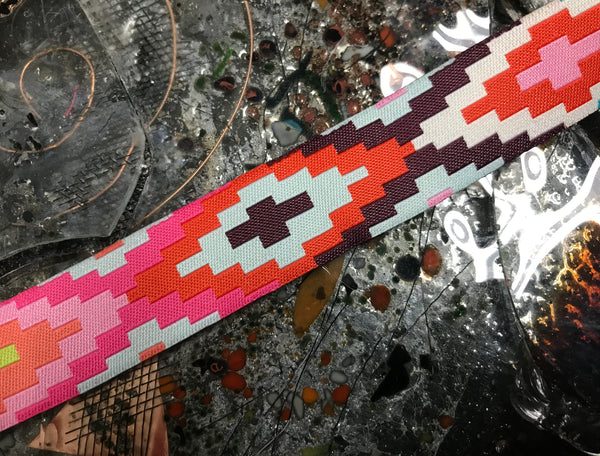 Multi Color Geometric Pattern  - Embroidered Jacquard Ribbon - 7/8" Wide.