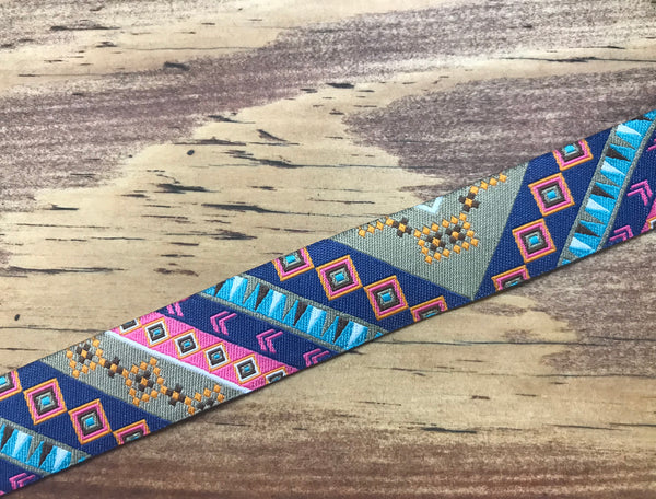 Multi Color Geometric Pattern - Embroidered Jacquard Ribbon - 7/8" Wide.