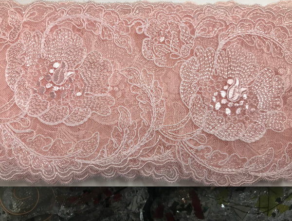 Pink Double Edge  - Scalloped Italian Lace - 7 CM   Wide.