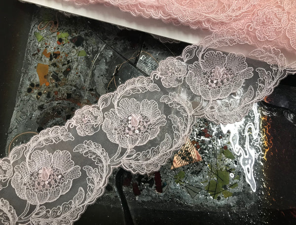 Pink Double Edge  - Scalloped Italian Lace - 7 CM   Wide.