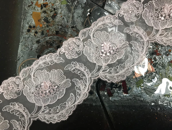 Pink Double Edge  - Scalloped Italian Lace - 7 CM   Wide.