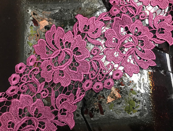 Purple Rose Color Soft and Shinny - Italian  Embroidered Lace - 16.5 cm  Wide.