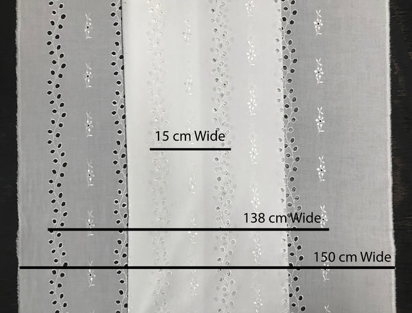 Natural White All Over Shinny Embroidery -  Broderie Anglaise on Swiss Voile -  150 cm Wide.