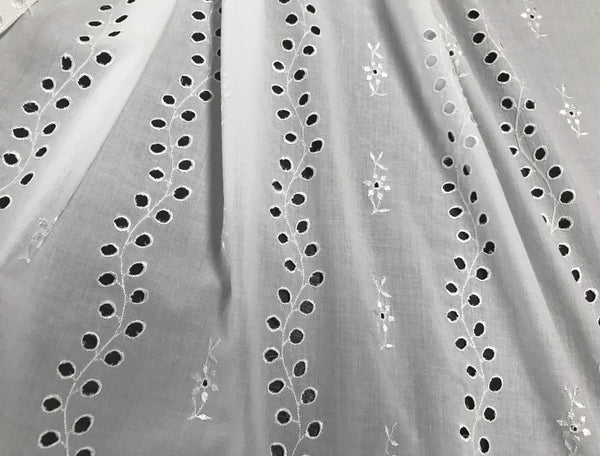 Natural White All Over Shinny Embroidery -  Broderie Anglaise on Swiss Voile -  150 cm Wide.