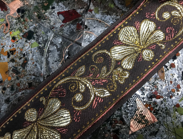 Shades of Beige/Coffee/Gold Filigree - Embroidered Jacquard Ribbon - 6 cm Wide.