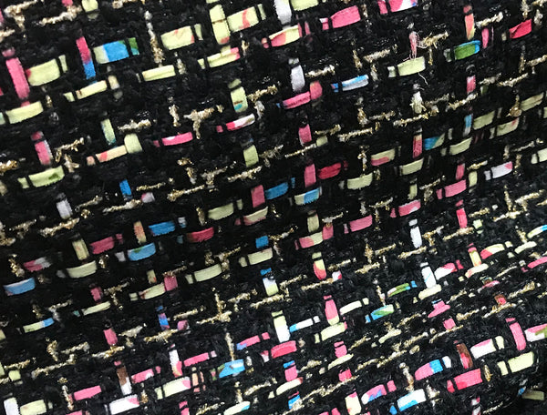 Multi Color Ribbons w/Gold Thread - Double Faced Sequined French Tweed - 148 cm Wide.