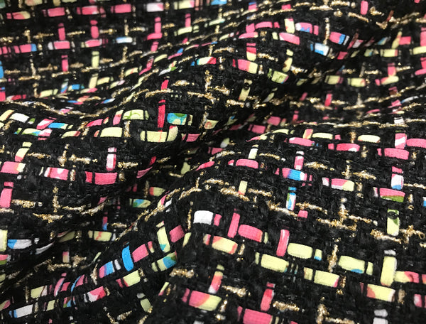 Multi Color Ribbons w/Gold Thread - Double Faced Sequined French Tweed - 148 cm Wide.