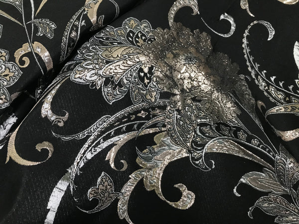 Shades of Blush/Silver on Black Background - Italian Jacquard Fabric - 145 cm Wide