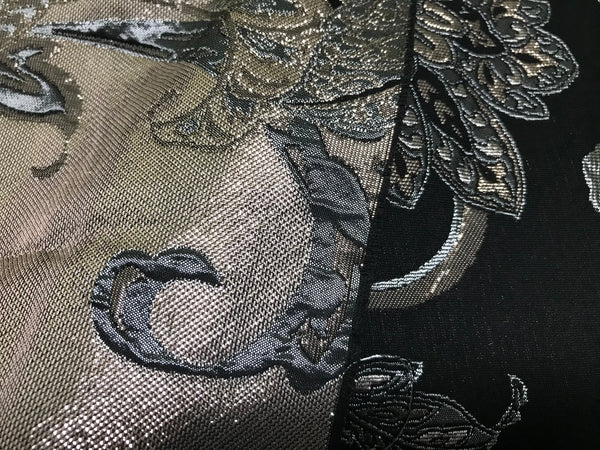 Shades of Blush/Silver on Black Background - Italian Jacquard Fabric - 145 cm Wide