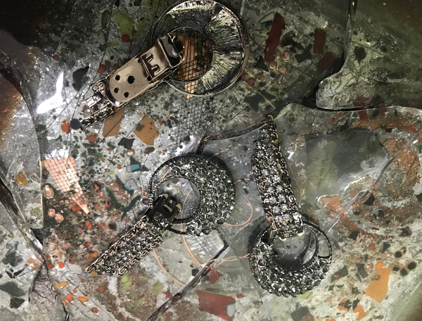 Gunpowder Glass Crystals and  Alloy - Fastener/Buckle- 7.5 cm Length.