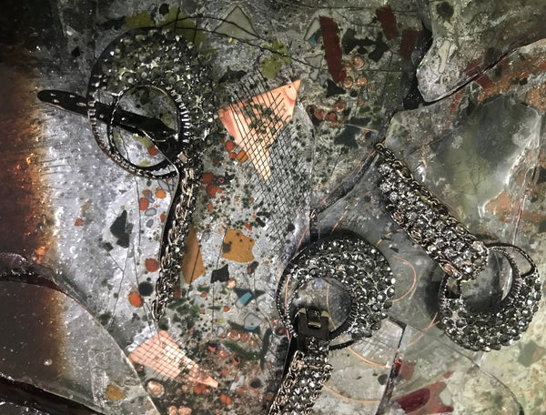 Gunpowder Glass Crystals and  Alloy - Fastener/Buckle- 7.5 cm Length.