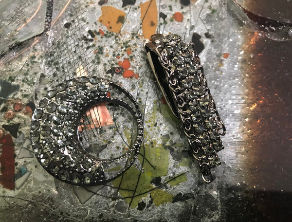 Gunpowder Glass Crystals and  Alloy - Fastener/Buckle- 7.5 cm Length.