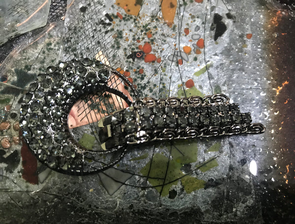 Gunpowder Glass Crystals and  Alloy - Fastener/Buckle- 7.5 cm Length.