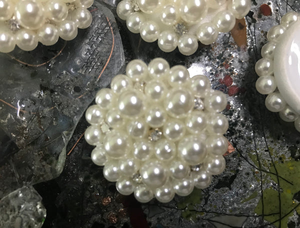 Natural White Hand-Made - Glass Beads and Crystals Buttons - 45 MM Width.