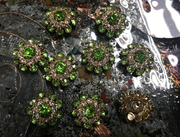 Green/White Glass Crystal Pave - On a Gold Alloy Backing - 22 MM Width.