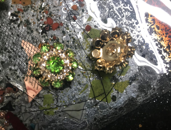 Green/White Glass Crystal Pave - On a Gold Alloy Backing - 22 MM Width.