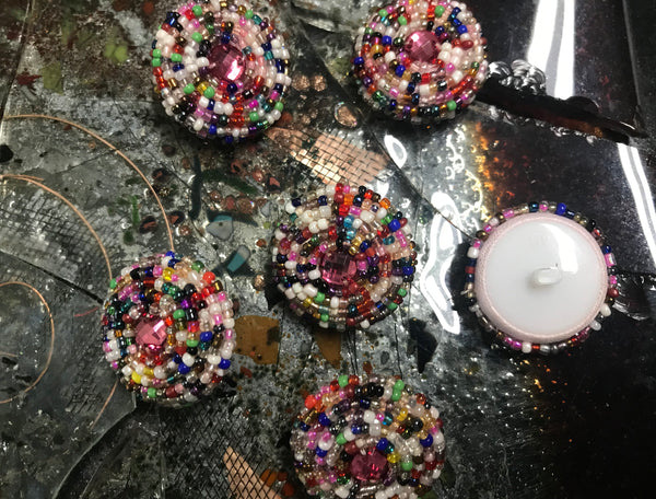 Multi Color  Hand-Made - Glass Beads Embroidered Buttons - 30 MM Width.