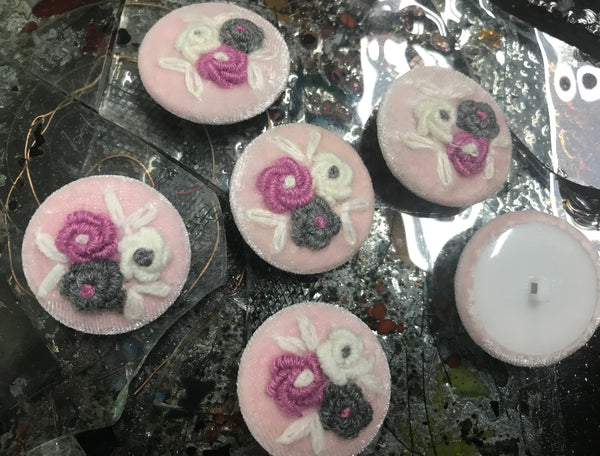 Pale Pink Velvet Hand-Made - Embroidered Button - 34 MM Width.