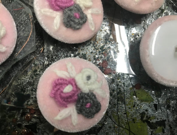 Pale Pink Velvet Hand-Made - Embroidered Button - 34 MM Width.