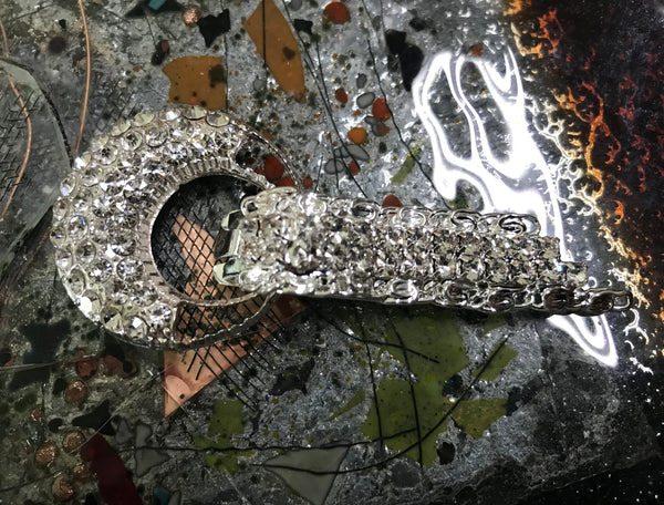 White Glass Crystals and Silver Alloy - Fastener/Buckle- 7.5 cm Length.