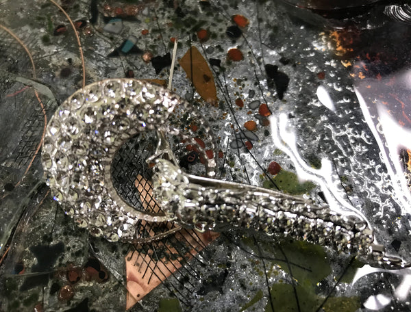 White Glass Crystals and Silver Alloy - Fastener/Buckle- 7.5 cm Length.