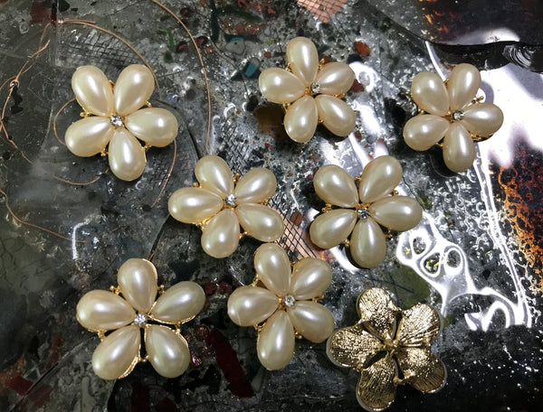 Pearls and Crystal on Gold Alloy Backing Buttons -  31 mm across.