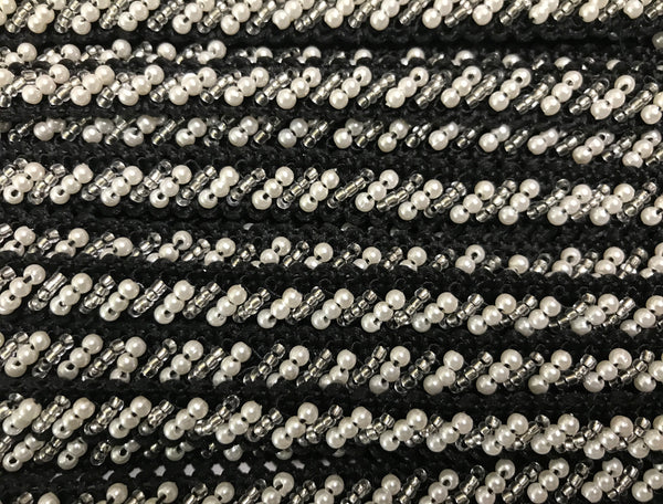Glass Beds and Pearls on Black  -  Beaded Trim - 1/2" Wide.