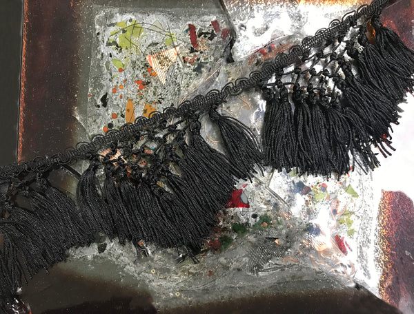 Black Tassel Fringe - 11 cm Wide.