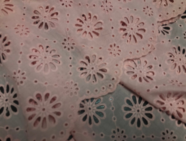Pink All Over Small Daisy Pattern Embroidery - Scalloped on Both Sides - Broderie Anglaise on Swiss Cotton Voile - 130 cm Wide.