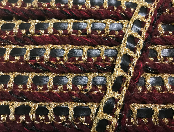 Maroon/Black/Gold - Hand Made French Braided Trim - 2 cm Wide.