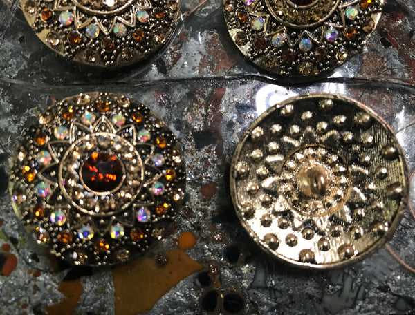 Gold Metal Alloy and Glass Crystals - 38 mm Width, in two colors.