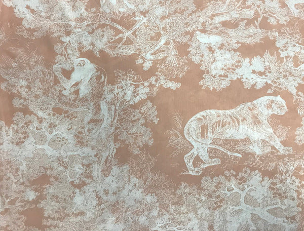 White Print on Coral Powder Background - French Etoile Print - Mulberry Silk Double Crepe de Chine, 16 mm - 140 cm Wide