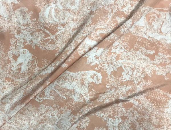 White Print on Coral Powder Background - French Etoile Print - Mulberry Silk Double Crepe de Chine, 16 mm - 140 cm Wide