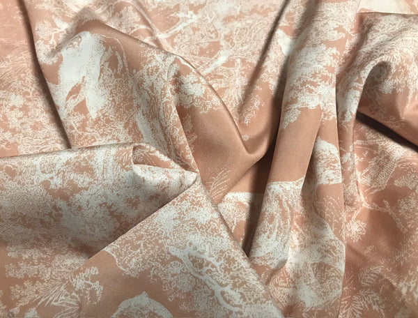 White Print on Coral Powder Background - French Etoile Print - Mulberry Silk Double Crepe de Chine, 16 mm - 140 cm Wide