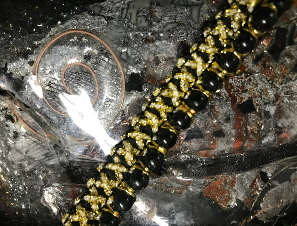 Black Beads on Gold  -  French Braided Trim - 2cm Wide.