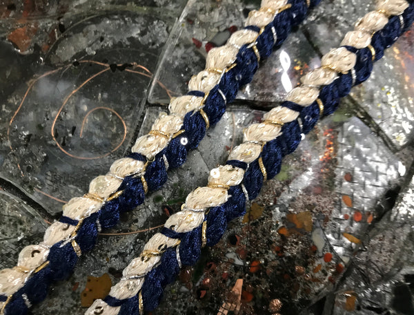 Pink/Off White/Gold/Silver and Small Sequins - French Braid Trim -  1 1/2 cm Wide.