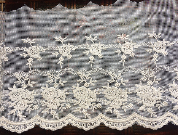 Beige -  Embroidered  Soft Tulle  Lace  - 21 cm  Wide. Imported.