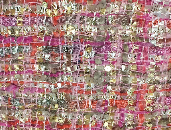 Shades of Pink White Orange and Grey w/Small Sequins - French Tweed - 150 cm Wide.