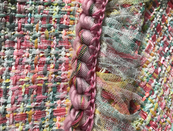 Multi Color w/Ribbons and Tulle Weaved Through Out  - French Tweed - 150 cm Wide.