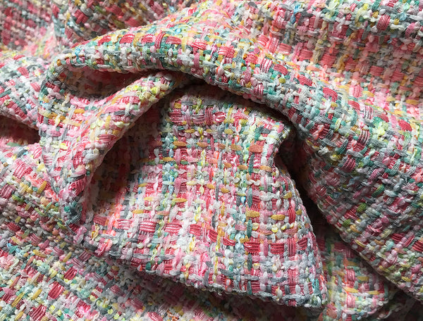 Multi Color w/Ribbons and Tulle Weaved Through Out  - French Tweed - 150 cm Wide.