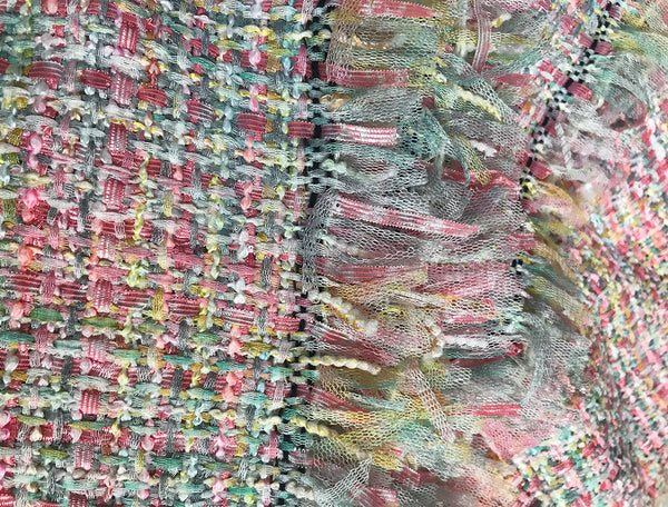 Multi Color w/Ribbons and Tulle Weaved Through Out  - French Tweed - 150 cm Wide.