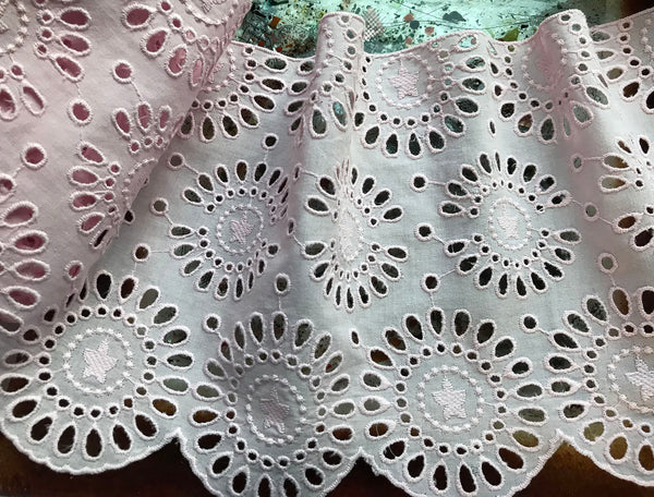 ink on Pink All Over Embroidery -  Cotton  Broderie Anglaise Lace - 20 cm Wide.