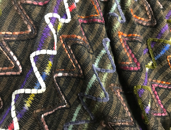 Black/Brown w/Velvet Ribbons in Zigzag Pattern - French Boucle - 150 cm Wide.