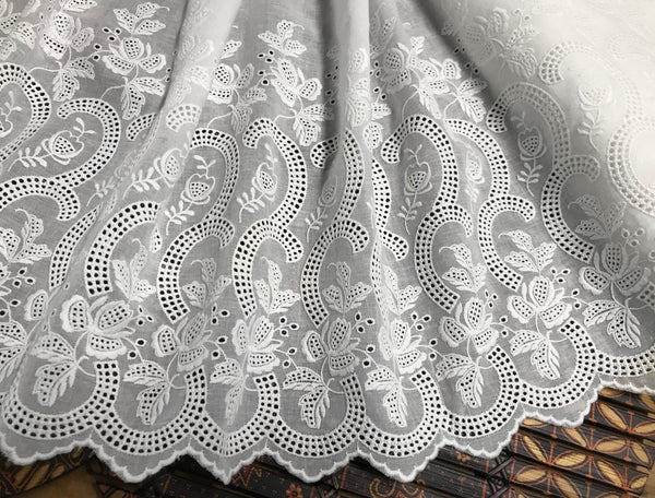 Natural White on Natural White Cotton Voile  - Broderie Anglaise  Lace - 47 cm Wide.