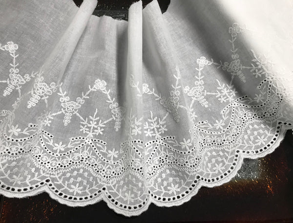 Natural White embroidery  - Broderie Anglaise  Lace  on Natural White Cotton Voile - 19 cm Wide.