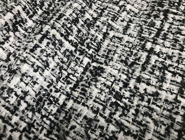 Black/ White  with Small Silver Sequins - French Tweed - 152 cm Wide.