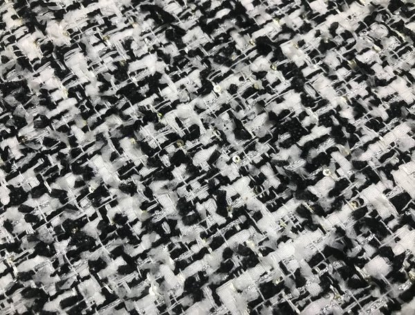 Black/ White  with Small Silver Sequins - French Tweed - 152 cm Wide.