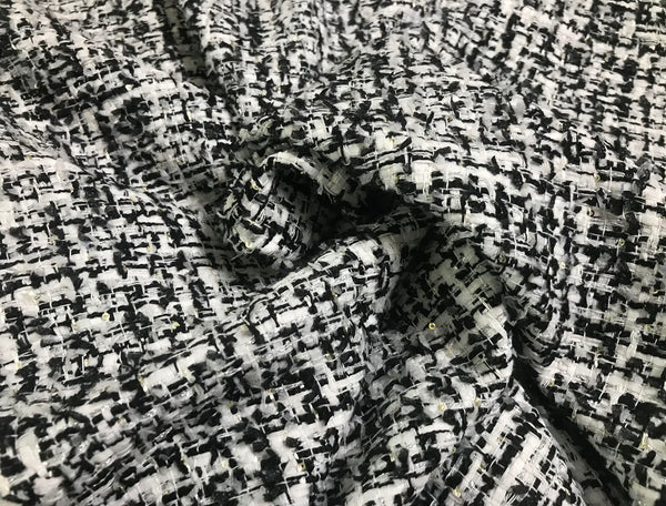 Black/ White  with Small Silver Sequins - French Tweed - 152 cm Wide.