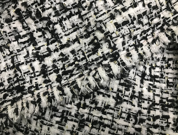 Black/ White  with Small Silver Sequins - French Tweed - 152 cm Wide.