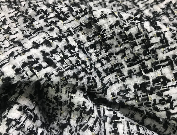 Black/ White  with Small Silver Sequins - French Tweed - 152 cm Wide.